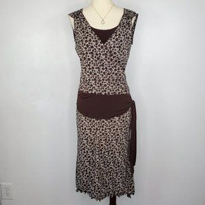 Vintage Y2K Max Studio Brown White Lettuce Trim Sleeveless Dress Size XS